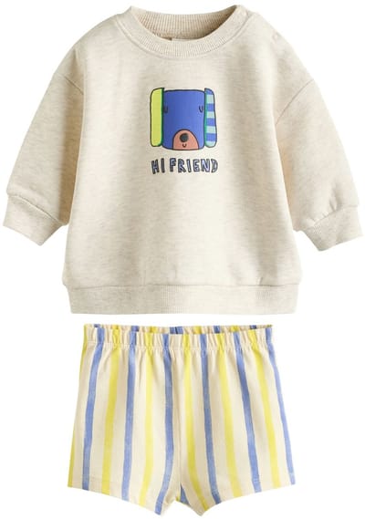 Next - Jongens - Babyset van sweatshirt en short - Grijs
