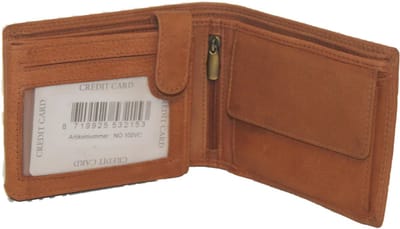 OI zand- cognac- tan kleurige leren heren portemonnee / klassieke billfold laag model voor veel pasjes / complete portemonnee voor veel pasjes standaard model / anti skim / cognackleurig leer / 102VC