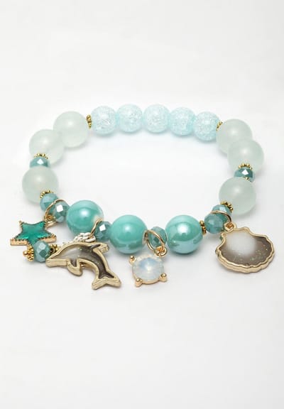 AVANT-GARDE PARIS Kralenarmbanden - Kleurige parels met bedels - 1 stuk - Blauw en goudkleurig, stretchable, boho stijl