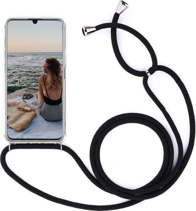 Hoesje geschikt voor Motorola Moto G9 Plus Hoesje transparant silicone met Koord - Hoesje geschikt voor Moto G9 Plus Koord hoesje draagkoord TPU backcover - Zwart