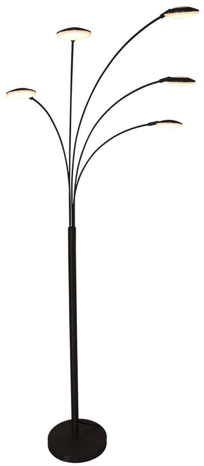 Vloerlamp Mexlite Synna 5-lichts – Moderne zwarte booglamp van metaal en glas, draaibaar, 132 cm hoog, met LED verlichting en dimfunctie