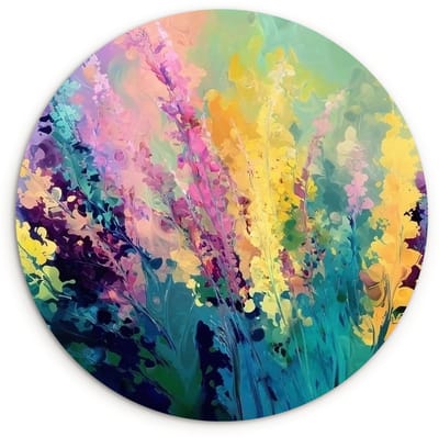 WallCircle® Wandcirkel 120x120 cm - Muurcirkel Dromerige - Langgerekte bloemen - Muurdecoratie woonkamer - Wanddecoratie slaapkamer - Kamer decoratie accessoires - Ronde schilderijen XXL
