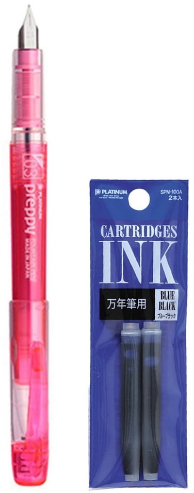 Platinum - Preppy Fountain pen Japan - Fine - 0,3 - ROZE - vullingen DONKERBLAUW