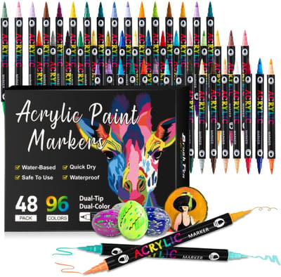 Acrylstiften Dual Tip - 48 Twinmarkers - Verfstiften - Stenen Schilderen met Acryl Verf Marker Stiften - Volwassenen en Kinderen