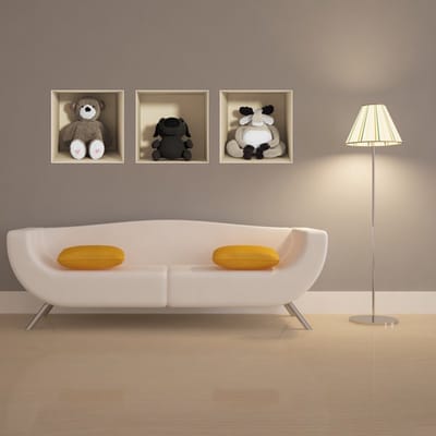 3D-effect sticker van teddybeer, hond en hert speelgoed, 30 x 90 cm