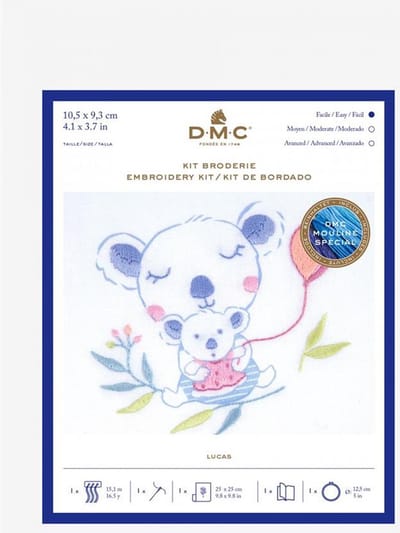 Borduurpakket voorbedrukt Koala met baby Lucas in spansteek incl borduurring van DMC TB158