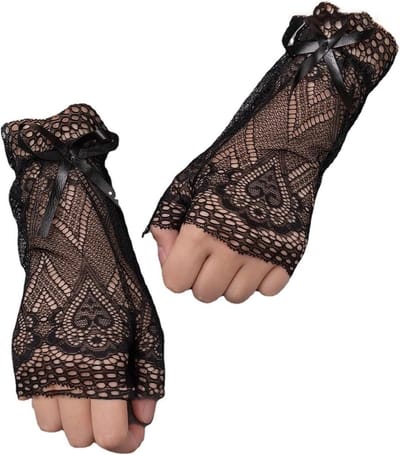 Kanten Handschoenen - Vingerloze Accessoires - Stijlvol Afwerken - Kort Lusontwerp - One Size - Zwart