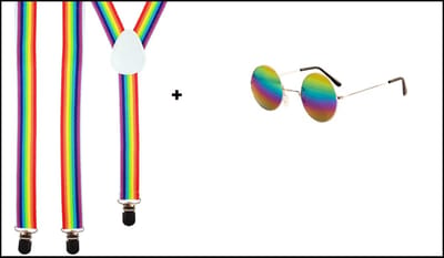 Bretel regenboog + regenboog bril - Pride thema feest fun party festival