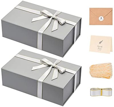 Grote geschenkdozen met deksel - 2 stuks, opvouwbare rechthoekige geschenkdozen voor groomsmen met lint en vuller