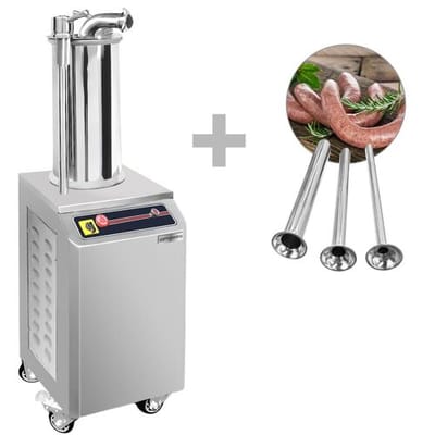 GGM Gastro Hydraulischer Wurstfüller - 15 Liter - 750 Watt - Edelstahl inkl. 3 Füllrohre