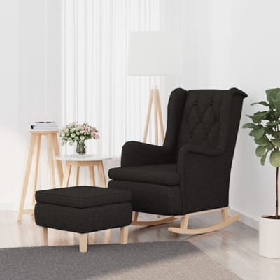 vidaXL - Fauteuil - met - schommelpoten - en - voetenbank - stof - zwart