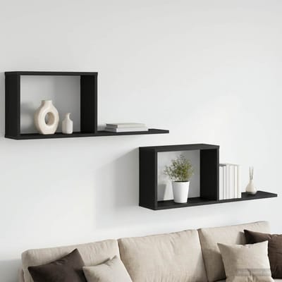 vidaXL - Zwevende - schappen - 2 - st - Zwart - eiken - 80 - x - 15 - x - 30 - cm - Bewerkt - hout