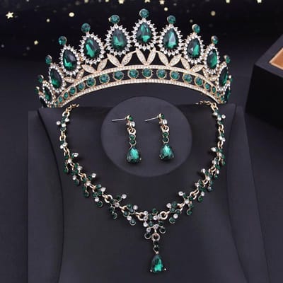 15 Kleuren Bruidssieradensets voor Vrouwen Bruiloft Kroon Oorbellen Tiara's Set Ketting Bruid Kroon Sieradenset Kostuumaccessoire black