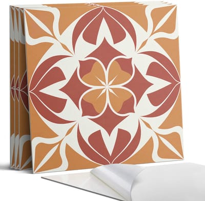 Coloray Wandpanelen Zelfklevend - Symmetrisch plantenpatroon Zelfklevende Wandpanelen - 50 cm x 50 cm - Oranje Wandpaneel PVC - 5 stuks - Mozaïeken Wandpanelen Zelfklevend - Wandpaneel Keuken - Wandpanelen Badkamer