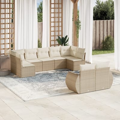 vidaXL - 9-delige - Loungeset - met - kussens - poly - rattan - beige