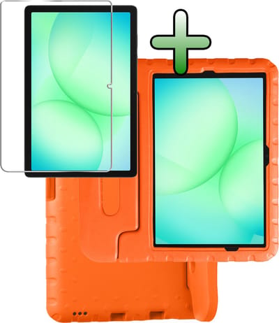 Hoesje Geschikt voor Samsung Galaxy Tab A11 Plus / A9 Plus - Met Screenprotector - Kinderhoes Shockproof Bumper - Kidsproof Case - Tablet Hoes - Kinder Hoes Cover - Oranje