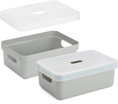 Sunware Opbergboxen met transparante deksel - 3x stuks - kastmanden - lichtgrijs - 9 liter - kunststof - 35 x 25 x 12 cm - Opbergers