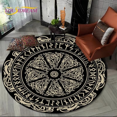 Viking Valknut Yggdrasil Levensboom Rond Tapijt, Tapijt Tapijt voor Woonkamer Slaapkamer Bank Speelkamer Decor, Antislip Vloermat Diameter 60cm(23in)