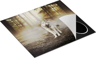 Chefcare Inductie Beschermer Grijze Wolf in het Bos - 60x50 cm - Afdekplaat Inductie - Kookplaat Beschermer - Inductie Mat