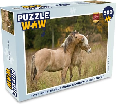 Puzzel Twee knuffelende fjord paarden in de herfst - Legpuzzel - Puzzel 500 stukjes