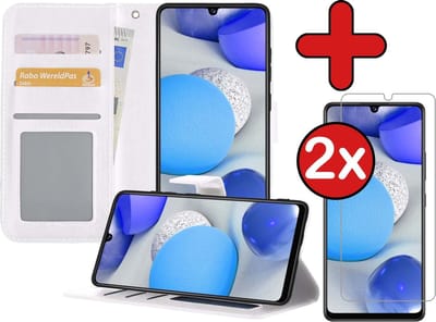 Hoesje - Met 2x Screenprotector - Geschikt voor Samsung Galaxy A42 - Luxe Pasjeshouder - Flip Case - Bookcase Portemonee - Kunstleer Book Case - Flipcase Hoes - Book Cover - Walletcase - Portemonneehoes - Telefoonhoes - Wit