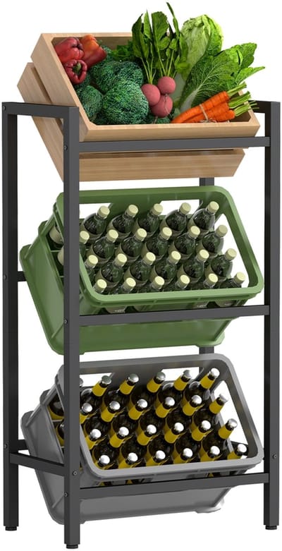 SONGMICS - Stellingkast - Opbergrek metaal - 3 Lagen - Voor 3 Kratten - Draagkracht per Laag 150 kg