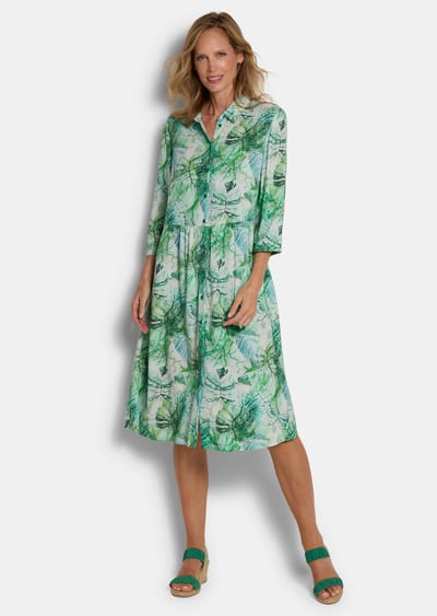 Jurk met overhemdkraag in midilengte - groen / gedess. - Gr. 24 van Goldner Fashion
