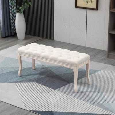 OKWISH Bedbank - 110 x 40 x 48 cm - Gecapitonneerde Zitting Met Dikke Vulling - Voor Slaapkamer, Hal of Woonkamer - Linnenlook - Beige
