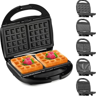 MIRA® Wafelijzer Met Verwisselbare Platen - Wafelijzer Tefal - Wafelijzer Hartvorm - Zwart/Zilver - ‎24cm x 22cm x 10cm