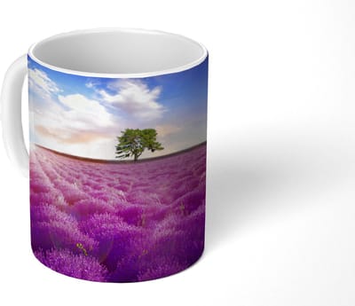 Mok - Koffiemok - Lavendel - Boom - Zonsondergang - Paars - Mokken - 350 ML - Beker - Koffiemokken - Theemok