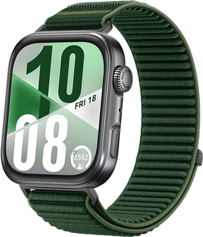 Strap-it Wave nylon bandje met klittenbandsluiting - geschikt voor Huawei Watch Fit 3 / Watch Fit 4 / Watch Fit 4 Pro / Watch Fit 5 / Watch Fit 5 Pro (donkergroen)