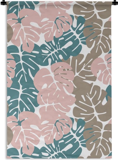 Wandkleed - Wanddoek - Monstera - Jungle - Patronen - Pastel - Bladeren - 60x90 cm - Wandtapijt