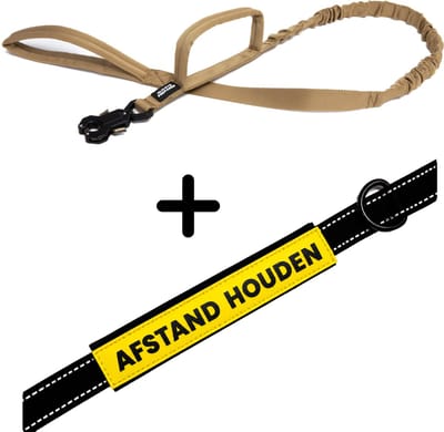 Always Prepared® Pro Hondenriem met Sleeve Afstand Houden | Elastische Hondenriem | 120 tot 150 cm | Frog Clip | Dubbel Handvat | PVC Waarschuwingssleeve