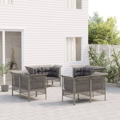 vidaXL - 8-delige - Loungeset - met - kussens - poly - rattan - grijs