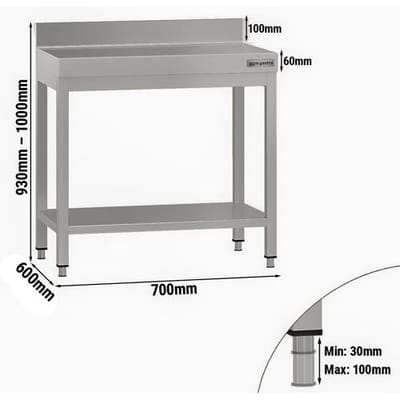 GGM Gastro Edelstahl Arbeitstisch ECO - 700x600mm - mit Grundboden & Aufkantung Zilver