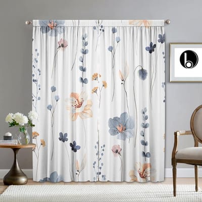 2 stuks Gordijnen voor Huisdecoratie, Gordijnen met Diverse Bloemenprint, Geschikt Voor Mijn Koffiebar, Woonkamer, Studiekamer Boerderij in de uitverkoop W50xH130(CM)x2pcs&Rod Pocket