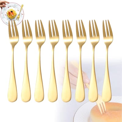 Set van 8 gouden tafelvorken van roestvrij staal voor fruit, cake, salade en meer - Perfect voor desserts, snacks en feestelijke gelegenheden