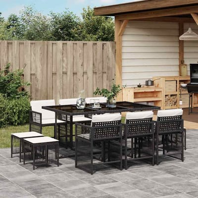 vidaXL - 11-delige - Tuinset - met - kussens - poly - rattan - zwart