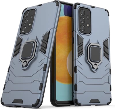 MobyDefend Hoesje - Geschikt voor Samsung Galaxy A73 - Dubbelgelaagde Pantsercase Met Standaard - Navy Blauw