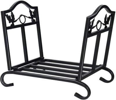 Brandhoutrek - Houtopslag Rek - Openhaard Gebruik - Zwaar Smeedijzer - 44 x 32 x 37 cm - Zwart