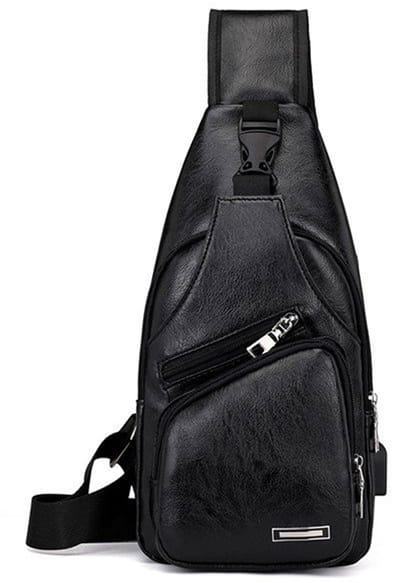 Leren Crossbodytas-USB Oplaadpoort - Anti-Diefstal Multi-Vak Borsttas - Unisex Reistas voor Wandelen, Gym & Kantoor - Zwart