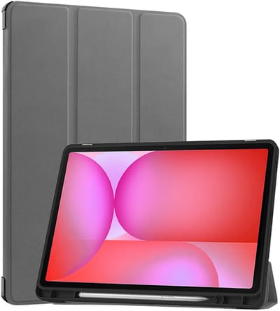 Hoes - Geschikt voor Samsung Galaxy Tab S10 FE Plus - Dun & Stevig - Trifold Bookcase - Hard Cover Case - Met Uitsparing Geschikt voor S Pen - Hardcover Book - Tablet Hoesje - Grijs