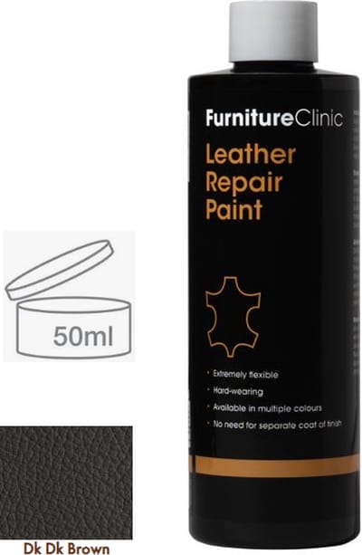 Leer reparatie Verf 2 in 1 Donker Bruin 50ml | Furniture Clinic | Leather Repair Paint 2 in 1 Dark Brown 50ml | Verf en Top Coat in 1 | Geschikt voor leren banken, leren autostoelen, schoenen, handtassen en meer | Paint and Top Coat in 1 | Leder Verf