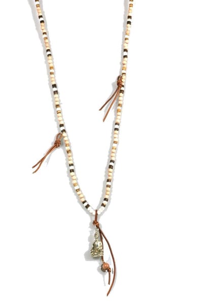 Heaven Eleven ketting creme hout met leer met een zilveren zittende buddha