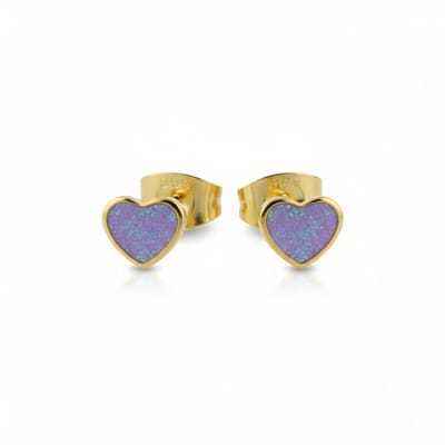 Aramat Jewels | Oorbellen | Stalen Emaille oorbellen hartje met glitters | Lila | |6mm | Staal | Kinderen, Volwassenen | Verkleurd niet
