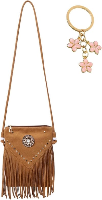 Kleine handtas voor dames met bloemensleutelhanger, perfect voor jaren '70 outfits en hippiekostuums