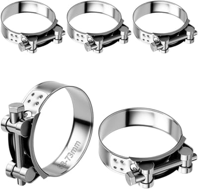 Dailygoods - 5 stuks 68-73 mm scharnierboutklem roestvrij staal uitlaatpijp uitlaat klemmen spanbekken voor gebruik op de uitlaat, slang, waterpijp