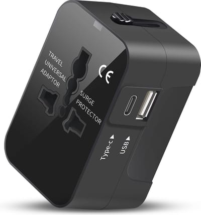 Universele wereldstekker - Reisstekker - Internationale Reisadapter - USB-C en USB-A - 150+ Landen - Amerika (USA) - Zuid Amerika - Engeland (UK) - Azië - Europa - Afrika - Wereldstekker lichtgewicht - Zwart