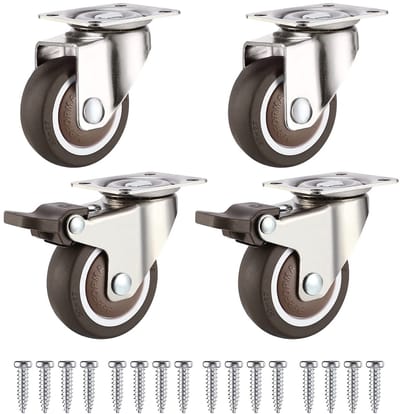 Set van 4 Zwenkwielen 50mm voor Meubels en Trolleys