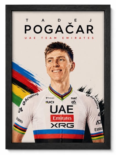 Tadej Pogačar Poster | Wielrennen | Wielerposter | Inclusief Zwarte A4 Lijst